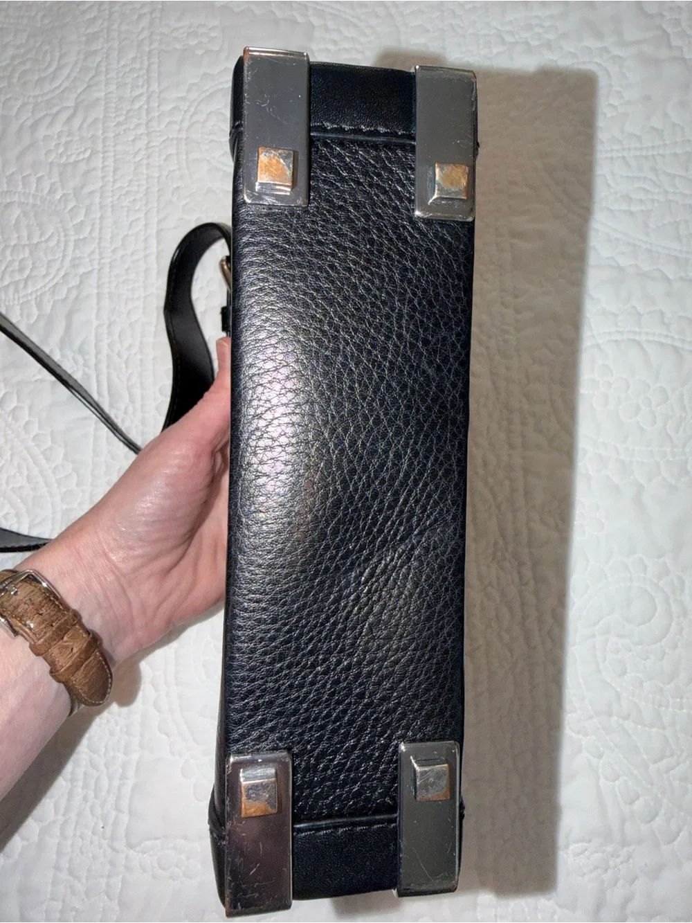Michael Kors Jayne Small Black Leather Trunk Satchel Crossbody
